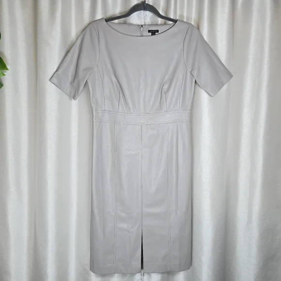 Ann Taylor Women's Vegan Leather Sheath Midi Dress Short Sleeve Size 6 Gray New - Picture 4 of 16